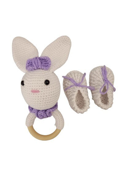 Pikkaboo HeavenlyHugs Miss Rabbit Crochet Teether and Booties