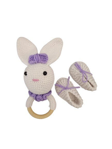 Pikkaboo HeavenlyHugs Miss Rabbit Crochet Teether and Booties