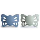 Frigg Butterfly Anatomical Silicone Baby Pacifier 0M-6M ,Pack of 2 , Ocean View / Sage - Size 1