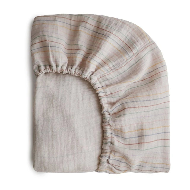 Mushie Crib Sheet Medium Retro Stripes - Laadlee
