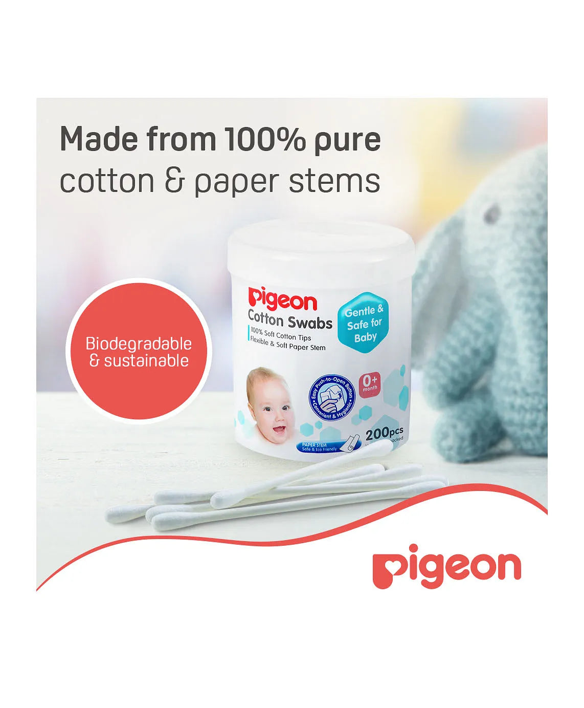 Pigeon Cotton Swabs Extra Thin Paper Stem - 200Pcs