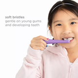 Ubbi Training Set for Babies and Toddlers, 2-Stage Toothbrush Set WIth Silicone and Soft Bristle - Purple + Zest