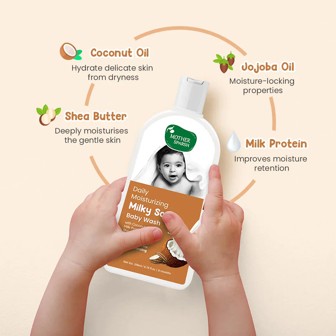 Mother Sparsh Milky Soft Baby Wash, Shampoo & Lotion 200ml - Pack of 3 - Laadlee