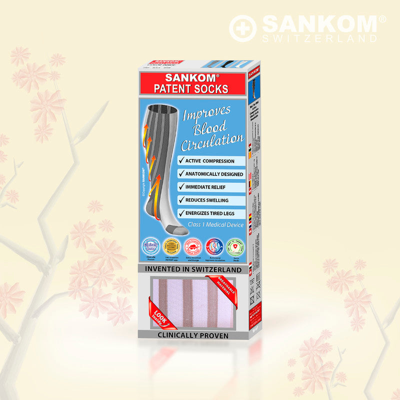 Sankom - Patent Active Compression Socks - White & Beige - Laadlee