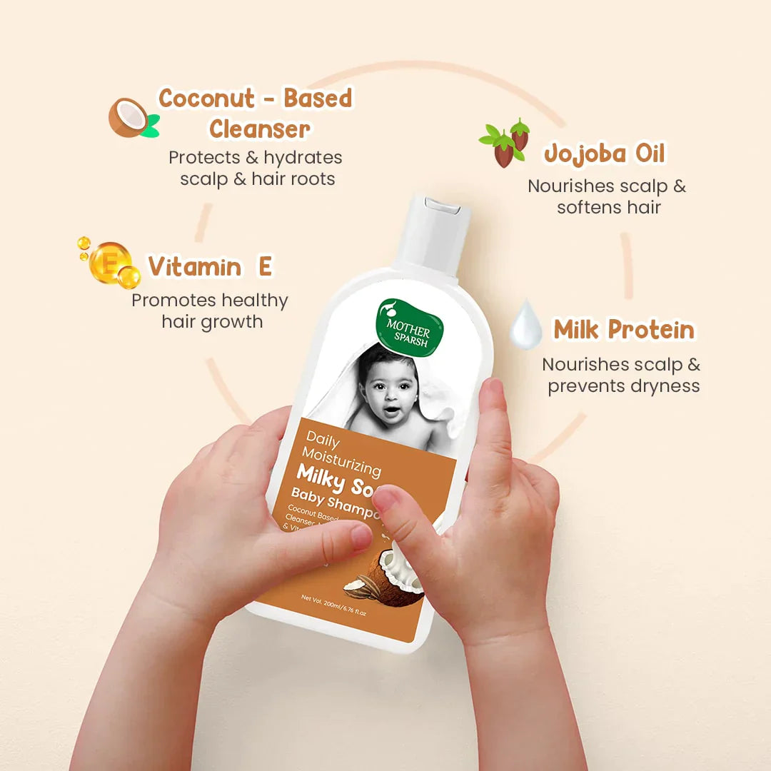 Mother Sparsh Milky Soft Baby Wash, Shampoo & Lotion 200ml - Pack of 3 - Laadlee