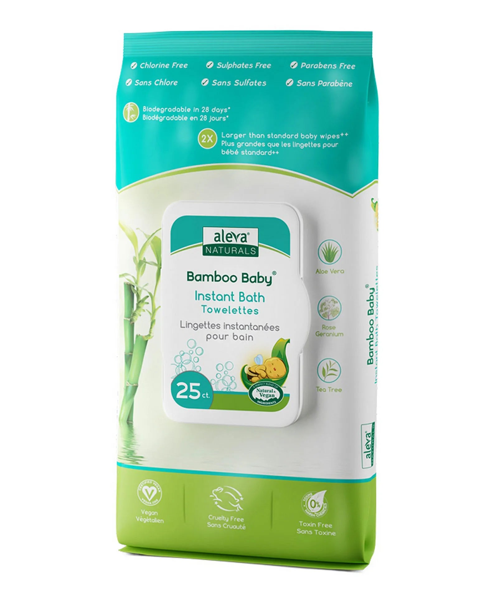 Aleva Naturals Bamboo Baby Instant Bath Towelettes - 25ct - Laadlee