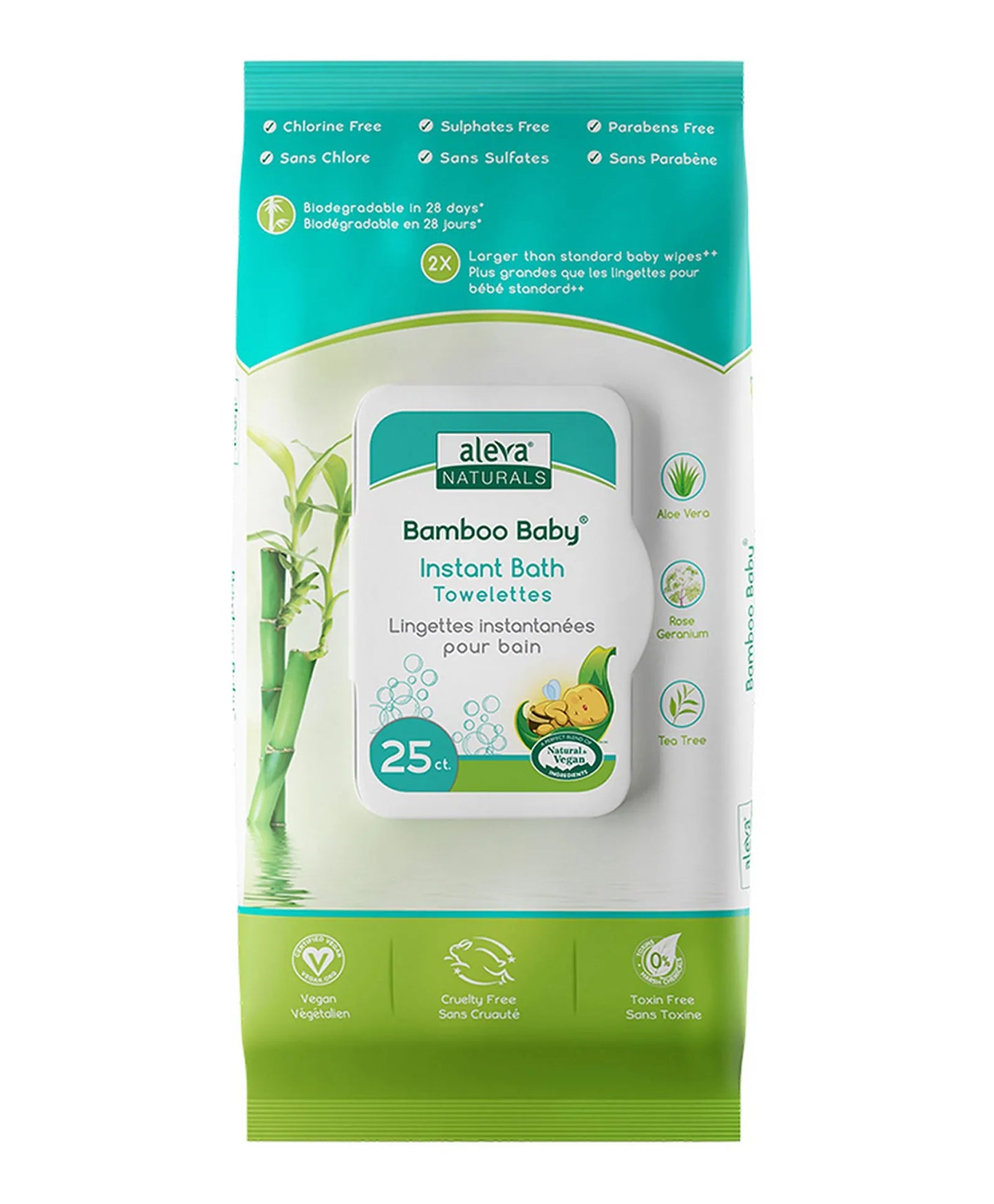 Aleva Naturals Bamboo Baby Instant Bath Towelettes - 25ct