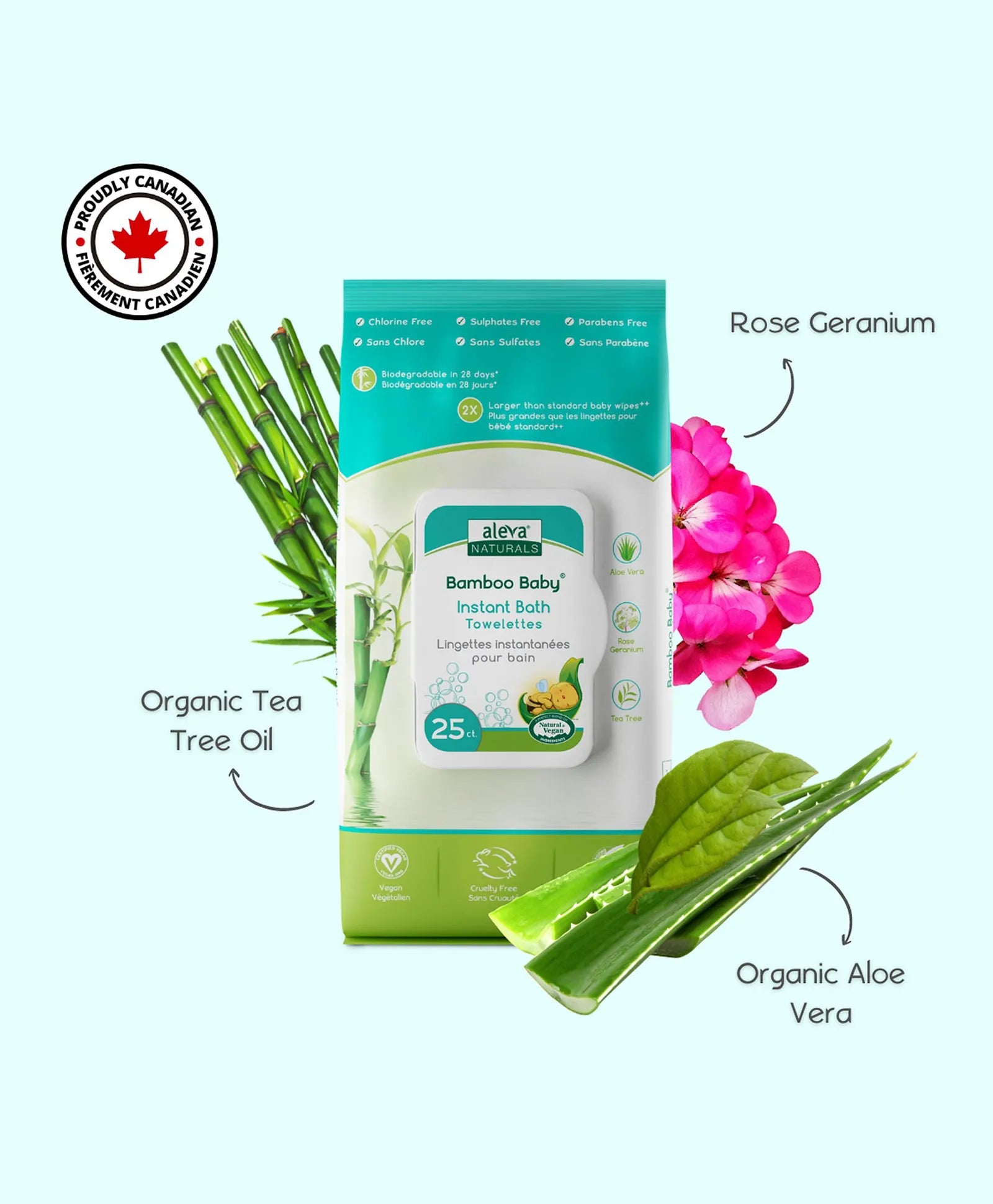 Aleva Naturals Bamboo Baby Instant Bath Towelettes - 25ct - Laadlee