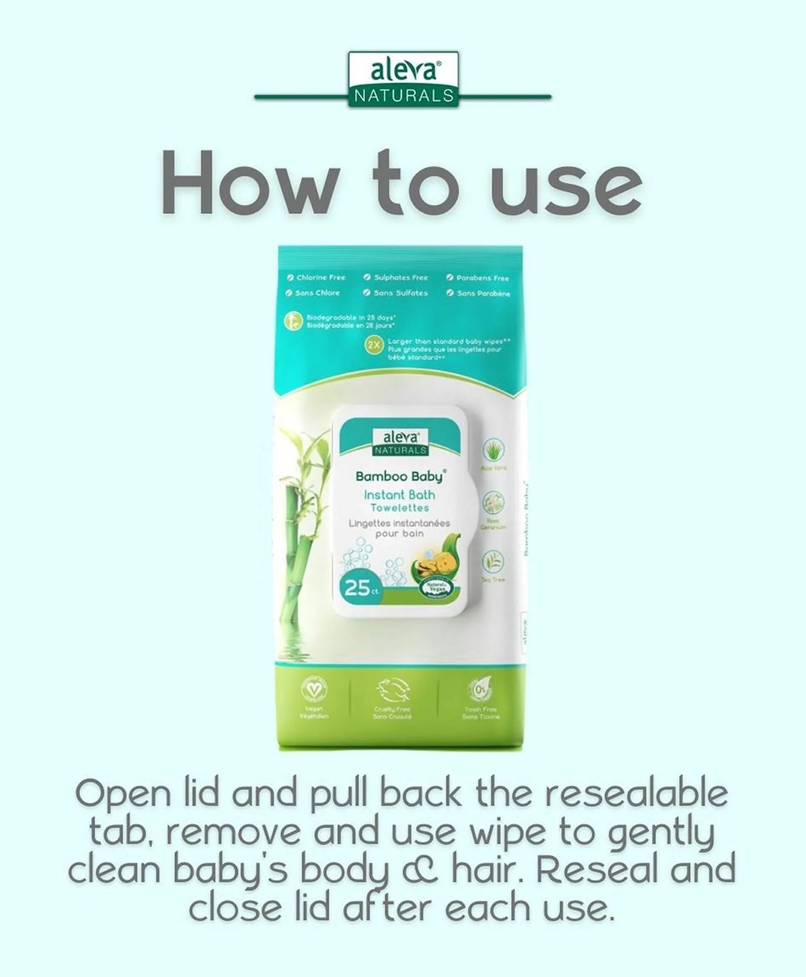 Aleva Naturals Bamboo Baby Instant Bath Towelettes - 25ct - Laadlee