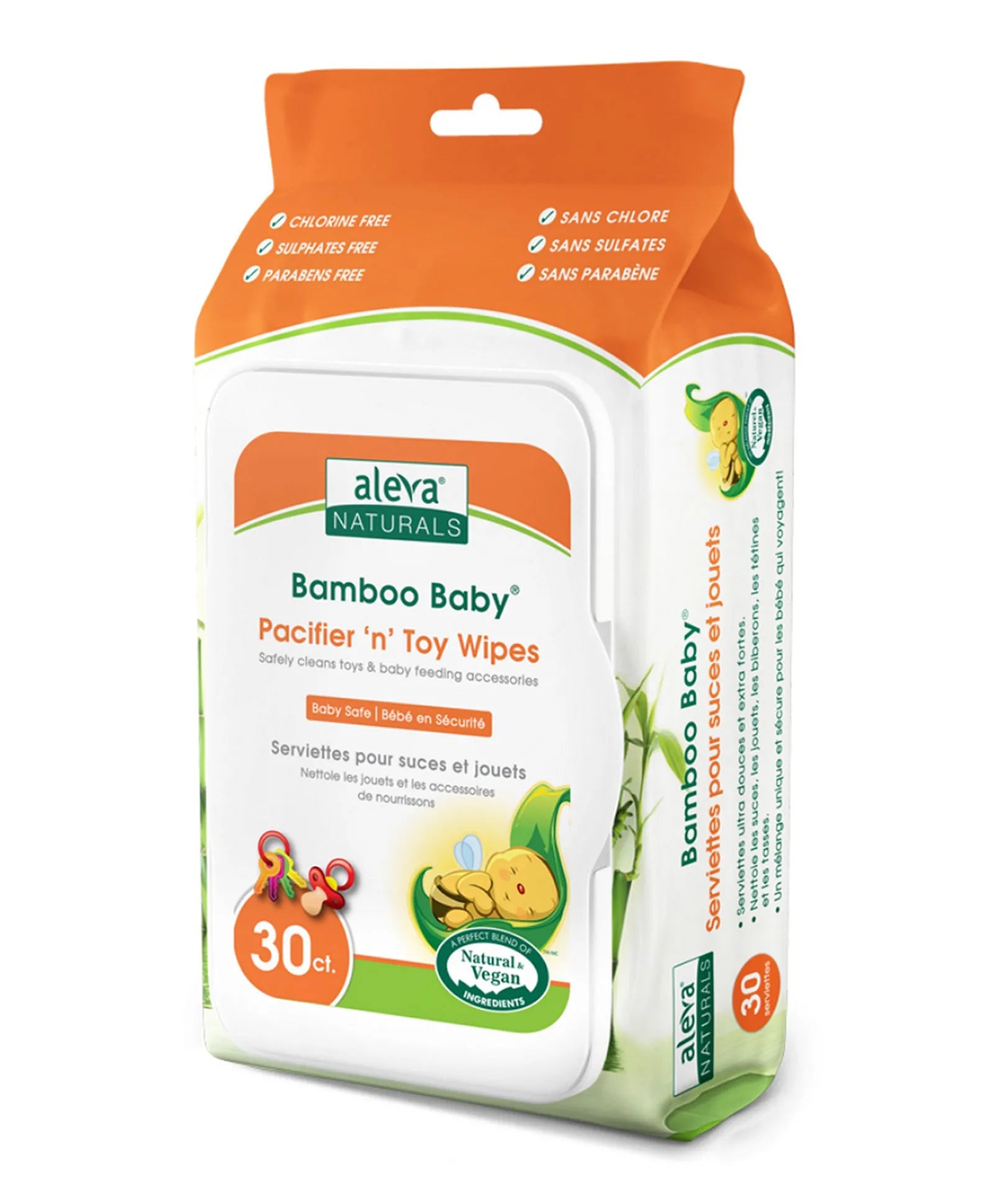 Aleva Naturals Bamboo Baby Specialty Pacifier 'N' Toy Wipes - 30ct - Laadlee