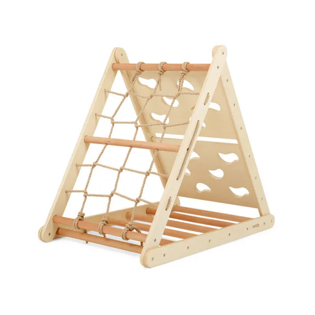 Ezzro - Pikler Triple Slide Triangle With Toddler Climb Pikler - Natural