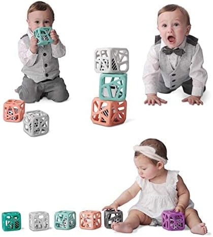 Malarkey Kids Chew Cube Easy Grip Teether Rattle - Peachy Pink - Laadlee