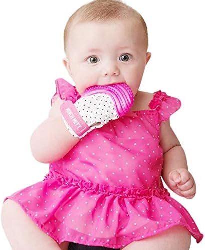 Malarkey Kids Munch Mitt Teething Mitten Polka Dots - Pink - Laadlee