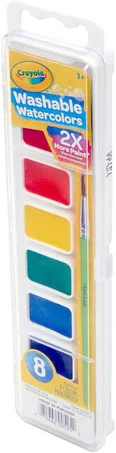 Crayola Washable Watercolor Pans with Plastic Handled Brush - Pack of 8 - Laadlee