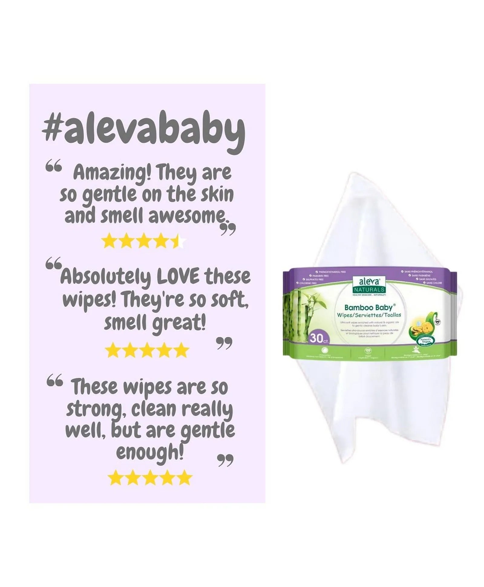 Aleva Naturals Bamboo Baby Wipes - Travel Size - 30ct - Laadlee