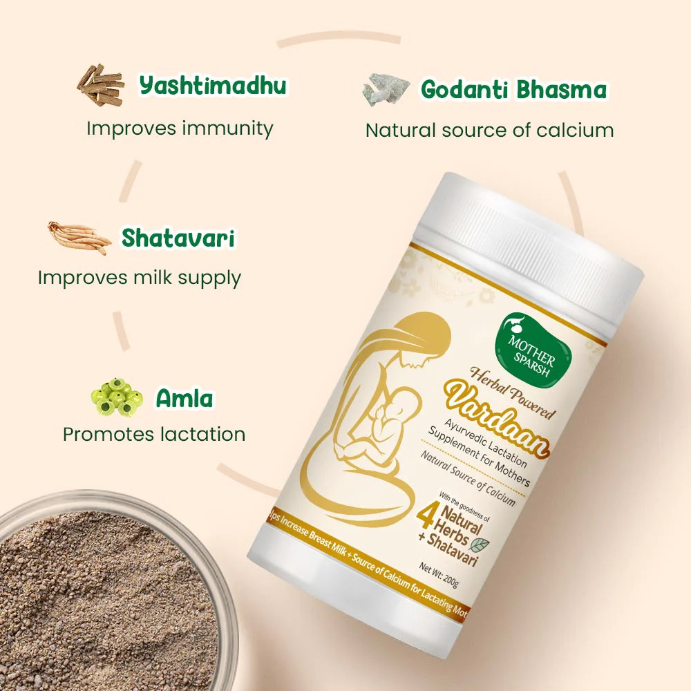 Mother Sparsh Herbal Powered Vardaan - Ayurvedic Lactation Supplement for Mothers - 200gm - Laadlee