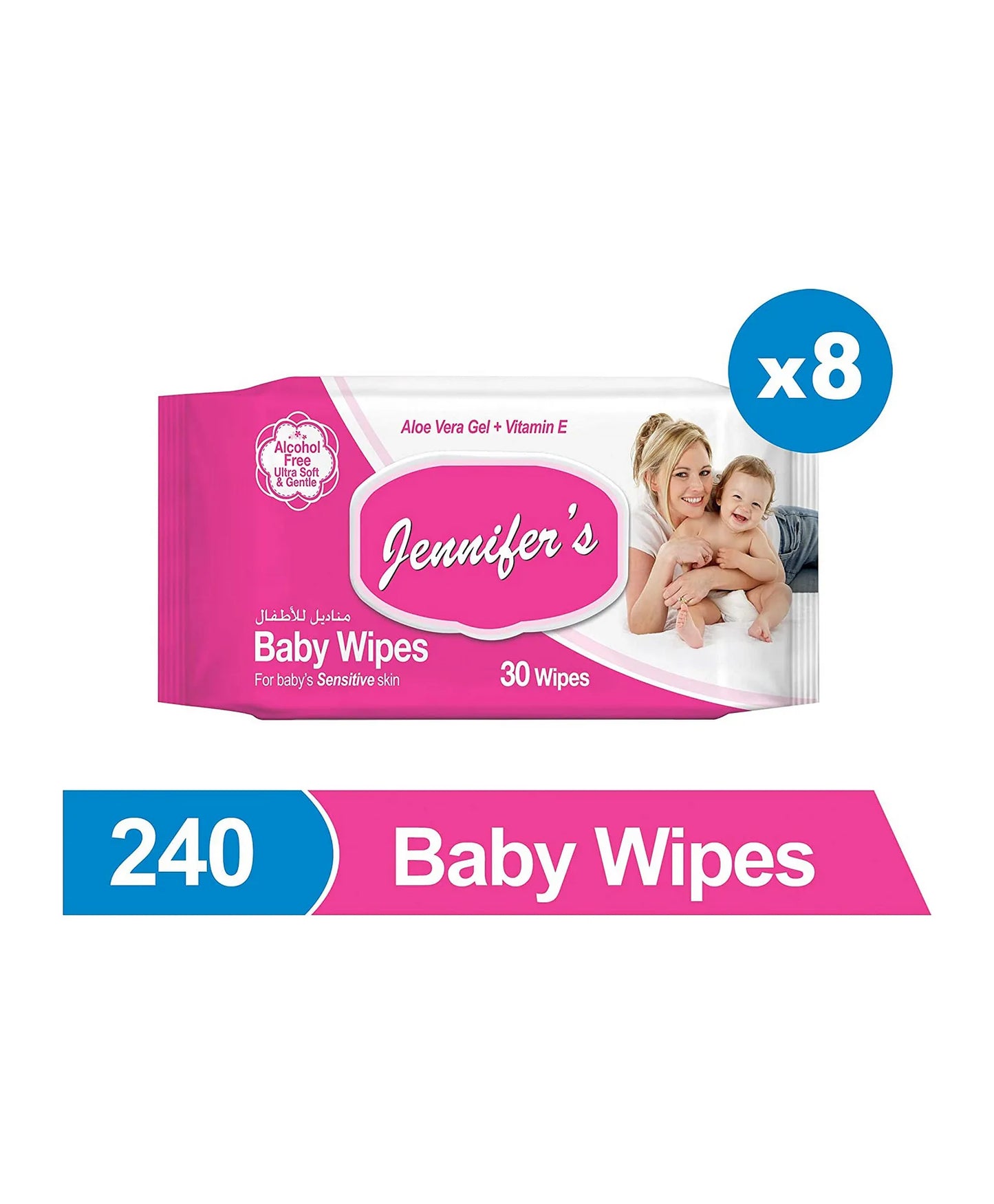 Jennifer's Baby Wipes Pack of 5 + 3 Free - 240pcs