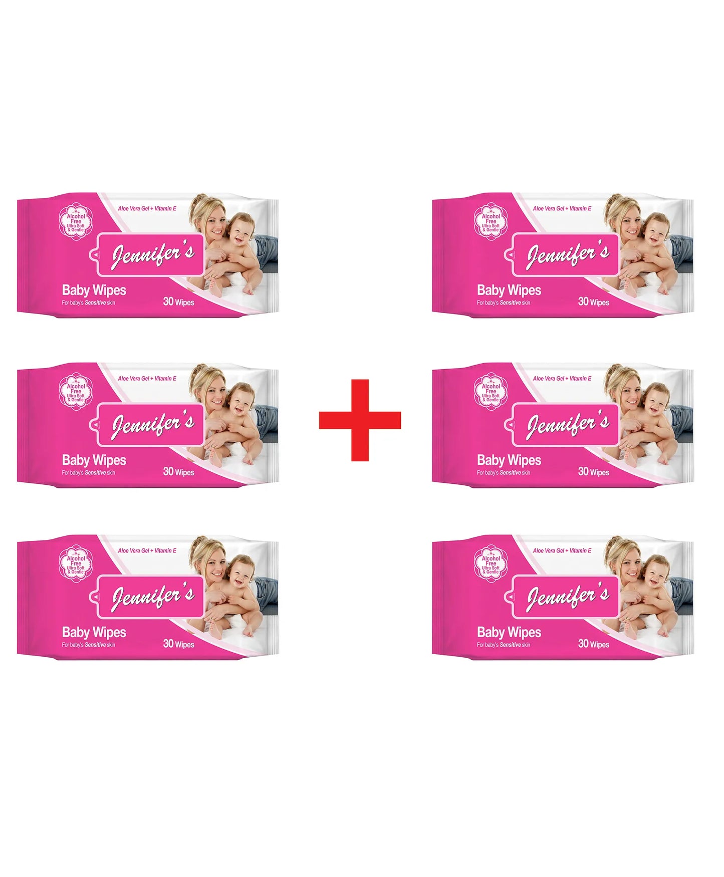 Jennifer's Baby Wipes Pack of 4 + 2 Free - 180pcs