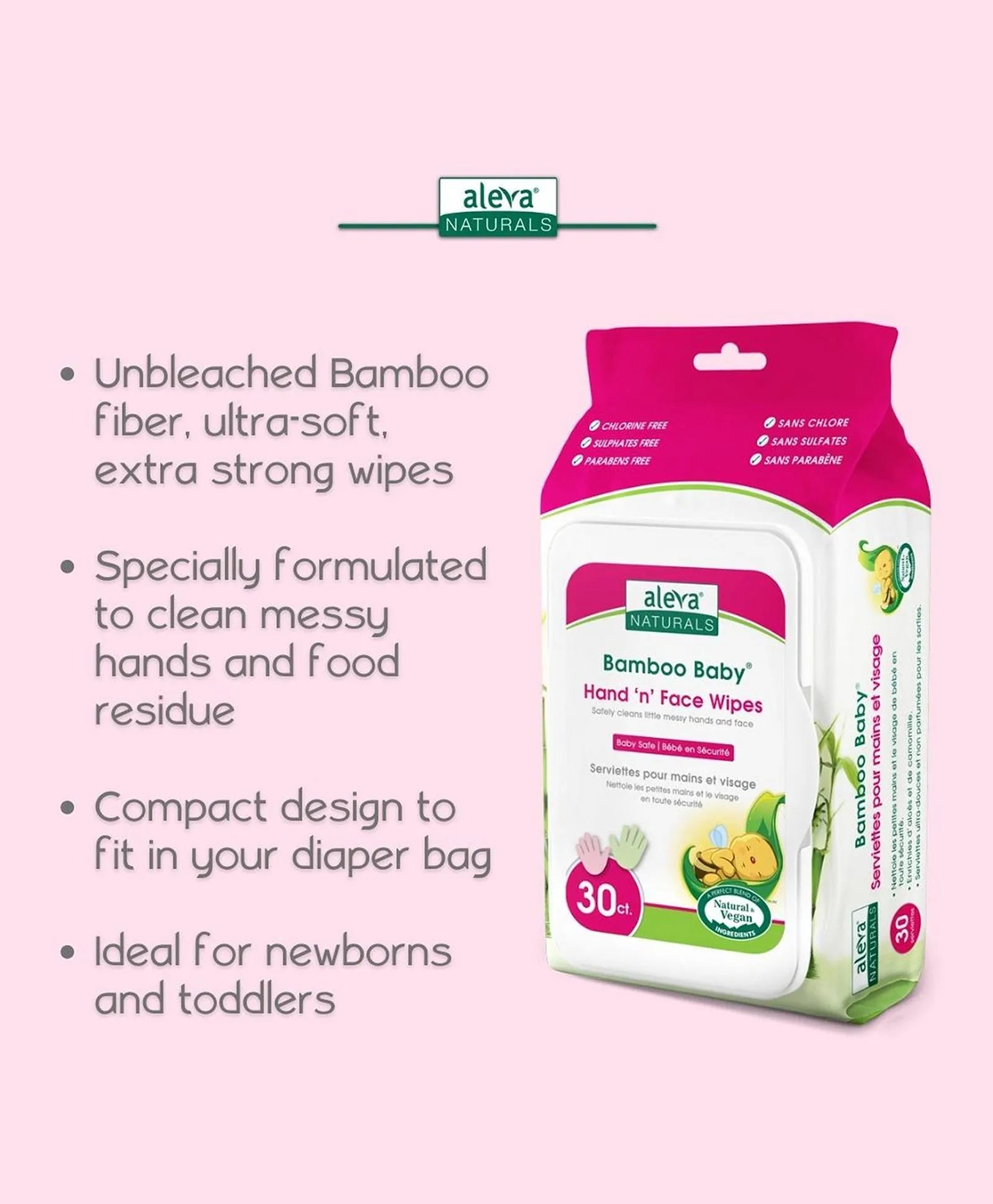 Aleva Naturals Bamboo Baby Specialty Hand 'N' Face Wipes - 30ct - Laadlee
