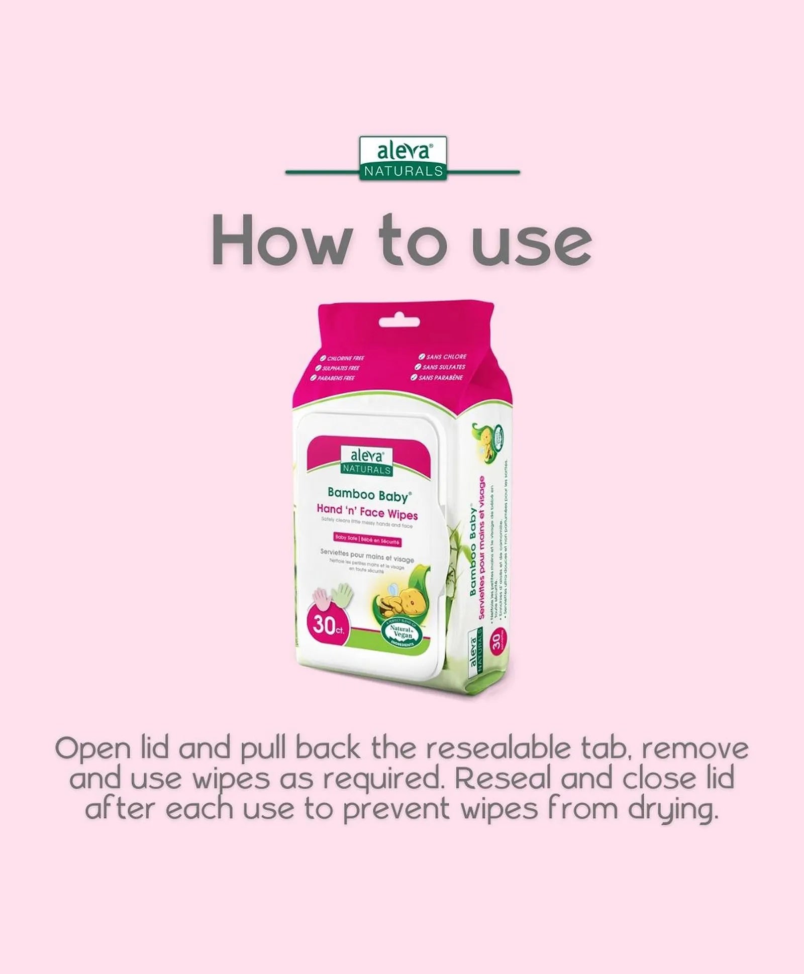 Aleva Naturals Bamboo Baby Specialty Hand 'N' Face Wipes - 30ct - Laadlee
