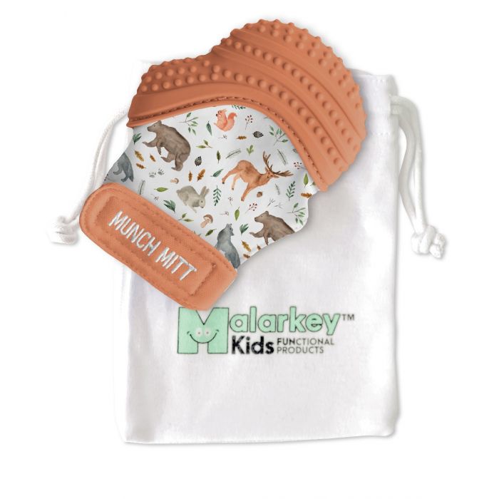 Malarkey Kids Munch Mitt Teething Mitten Woodland Animal - Brick Color - Laadlee