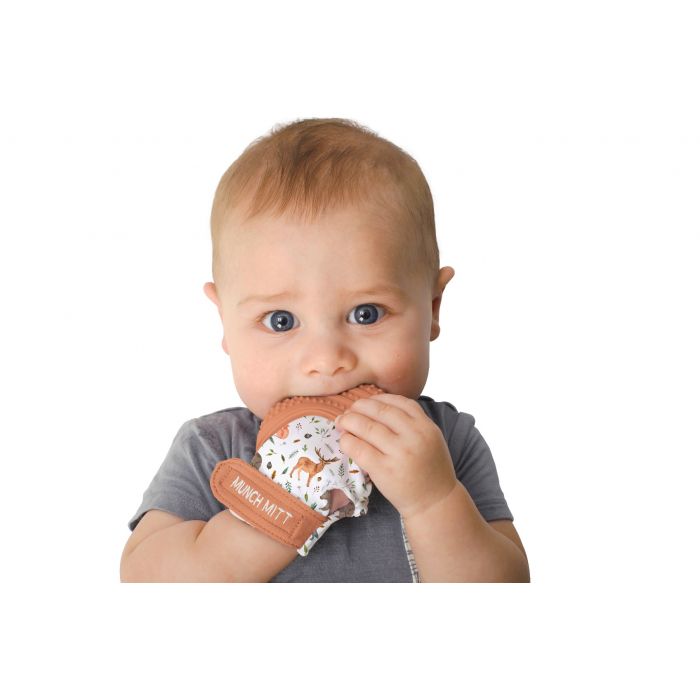 Malarkey Kids Munch Mitt Teething Mitten Woodland Animal - Brick Color - Laadlee