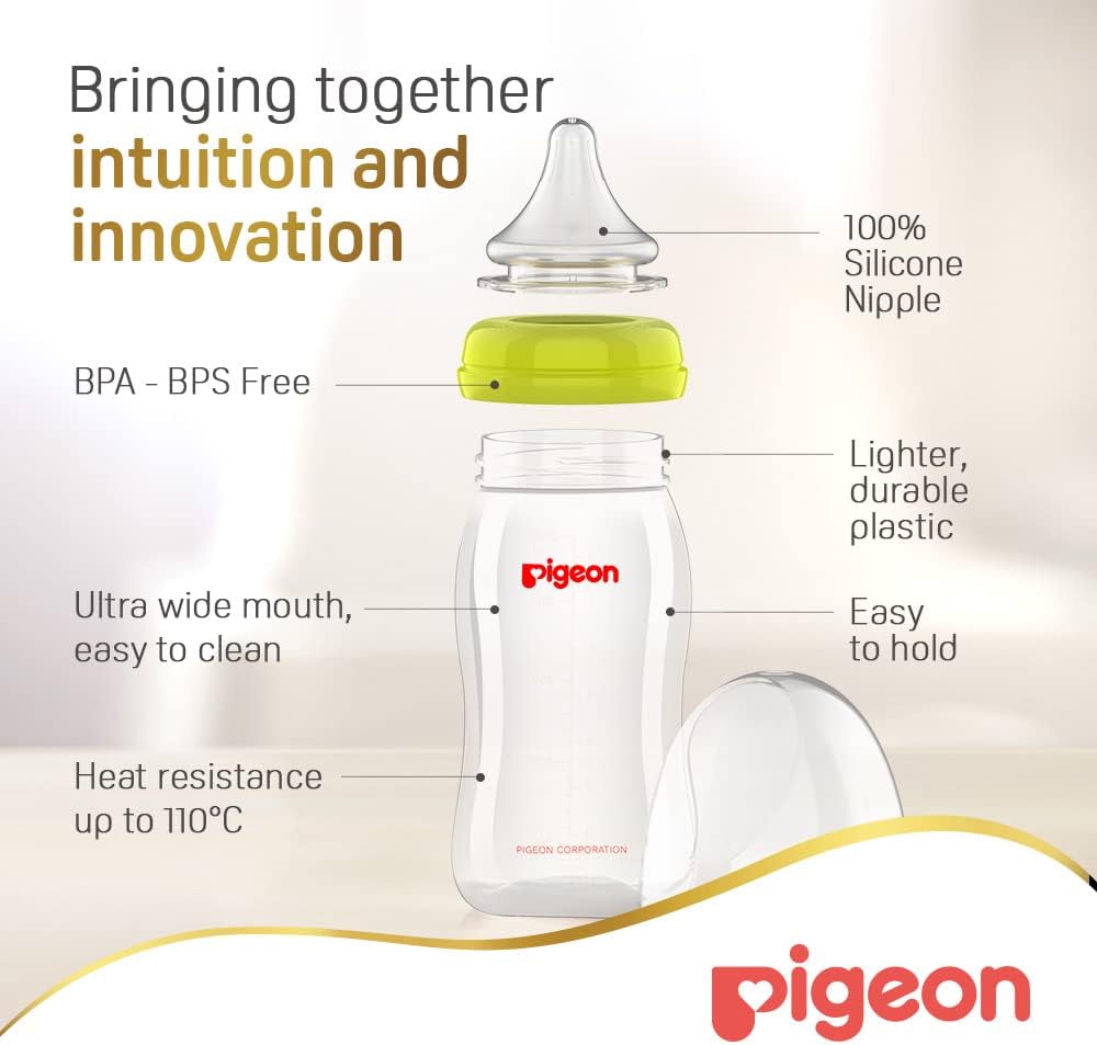 Pigeon Plastic Wide Neck Feeding Bottle 240ml  - Assorted