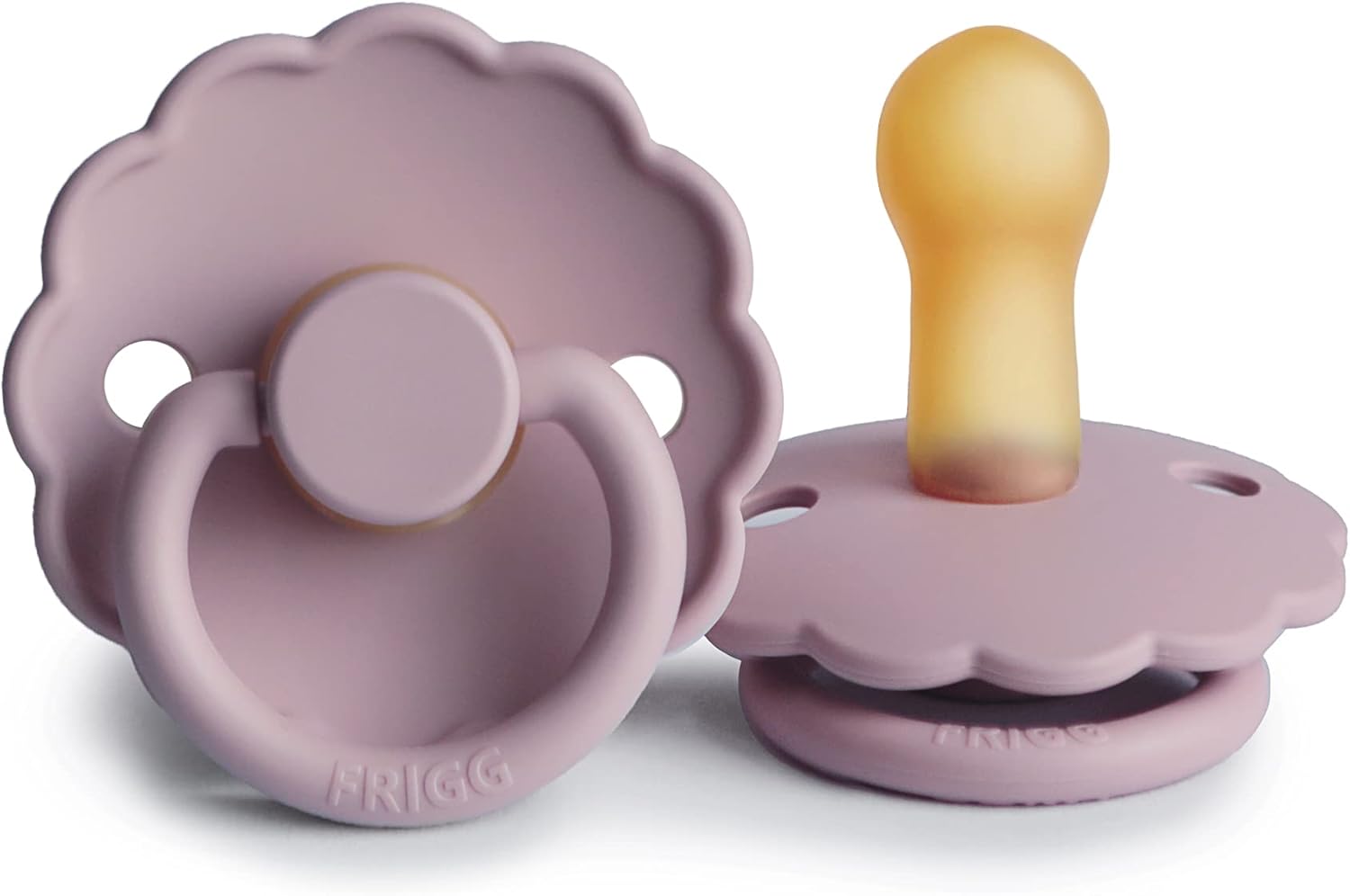 Frigg Daisy Latex Baby Pacifier 6M-18M, 2Pack, Baby Pink/Soft Lilac - Size 2 - Laadlee