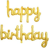 Brain Giggles Cursive Foil Letter Balloons Gold Happy Birthday Banner Balloons