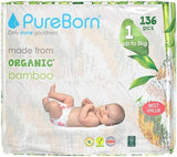 PureBorn Organic Bamboo Ultra Soft (Up To 5Kg) Nappies Size 1 Assorted Print - 136 Pcs