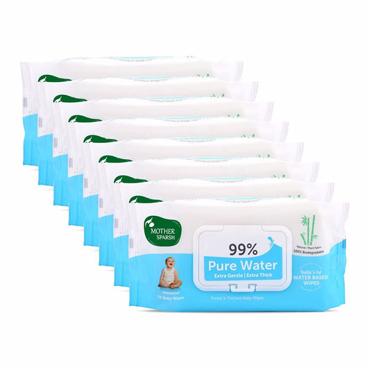 Mother Sparsh 99% Pure Water Baby Wipes - 72pcs (Pack of 8)