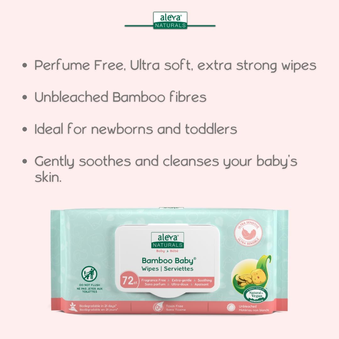 Aleva Naturals Bamboo Baby Sensitive Wipes - 72Ct - Laadlee