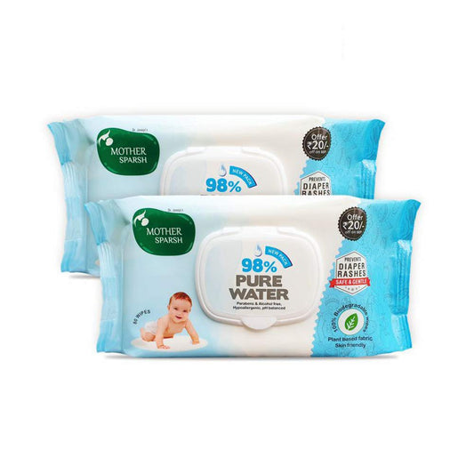 Mother Sparsh 98% Pure Water Baby Wipes - 80pcs (Pack of 2)