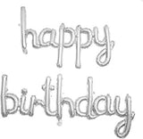 Brain Giggles Cursive Foil Letter Balloons Silver Happy Birthday Banner Balloons