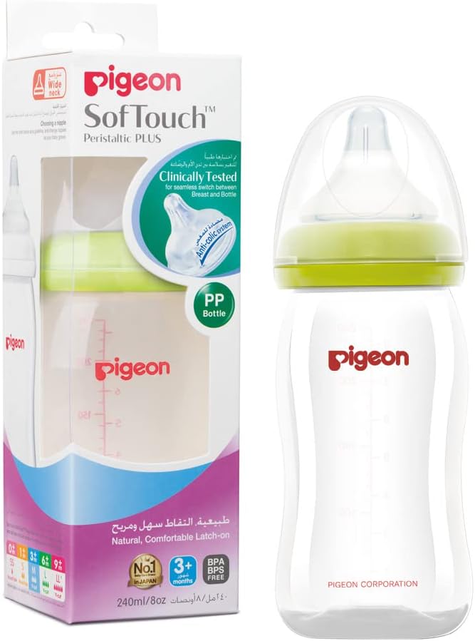 Pigeon Plastic Wide Neck Feeding Bottle 240ml  - Assorted