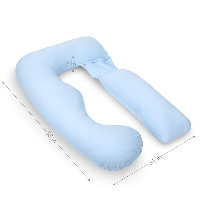 Pharmedoc U-Shape Pregnancy Pillow With Jersey Cover - Light Blue - Laadlee