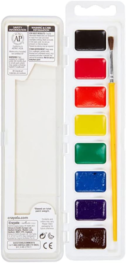 Crayola Washable Watercolor Pans with Plastic Handled Brush - Pack of 8 - Laadlee