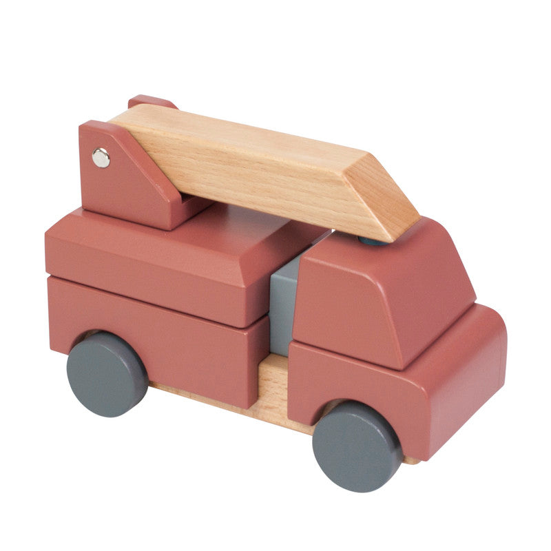 Sebra Wooden Fire Truck Stacking Toy - Clay Red - Laadlee