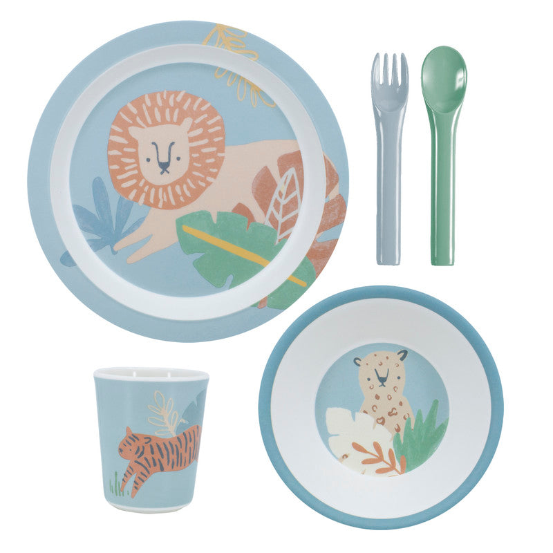 Sebra Melamine Dinner Set 5 Pcs - Wildlife - Eucalyptus Blue - Laadlee