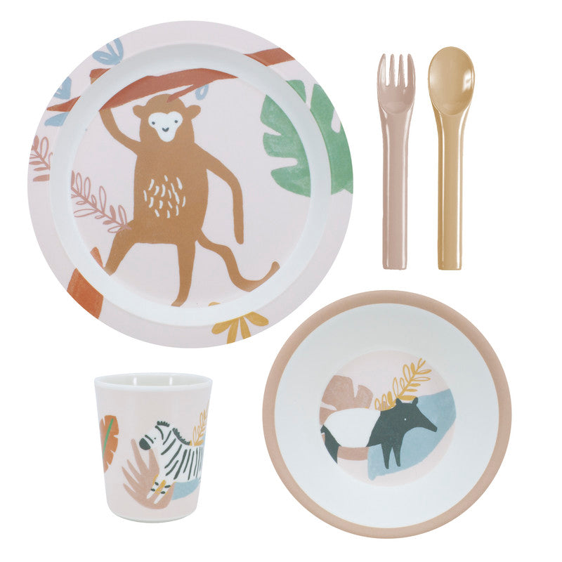 Sebra Melamine Dinner Set 5 Pcs - Wildlife - Sunset Pink - Laadlee