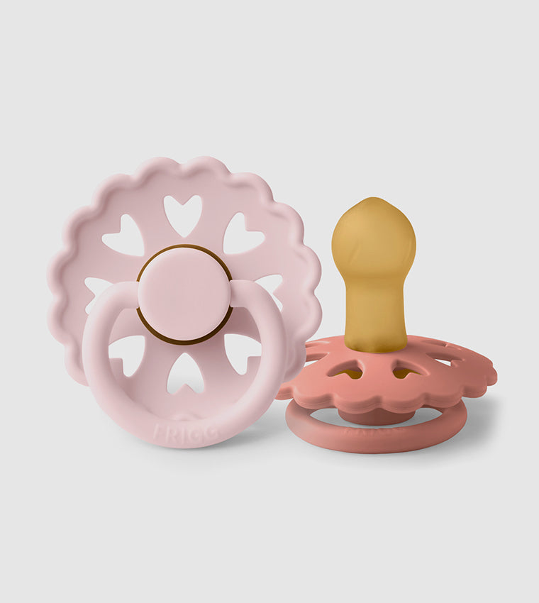 Frigg Fairytale Latex Baby Pacifier 6M-18M, 2Pack, White Lilac/Pretty In Peach - Size 2 - Laadlee