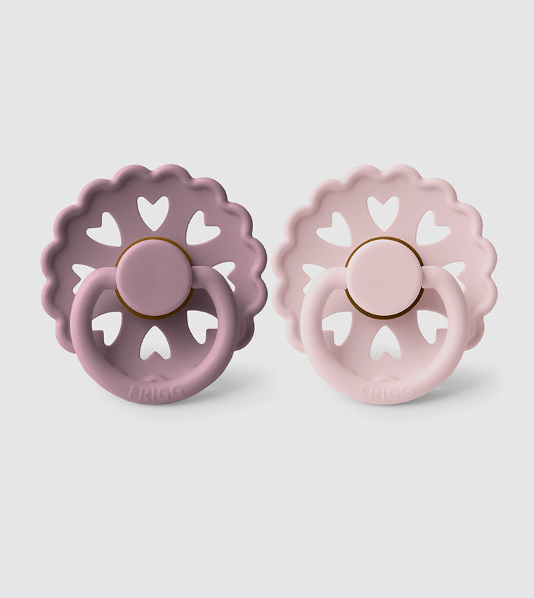 Frigg Fairytale Latex Baby Pacifier 6M-18M, 2Pack, Twilight Mauve/White Lilac - Size 2 - Laadlee