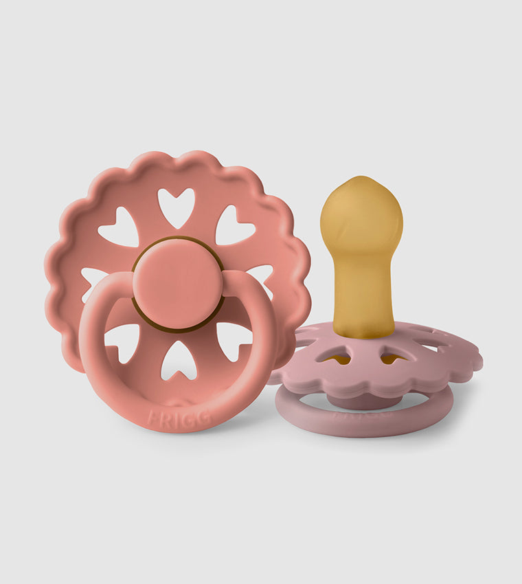 Frigg Fairytale Latex Baby Pacifier 6M-18M, 2Pack, Pretty In Peach/Primrose - Size 2 - Laadlee