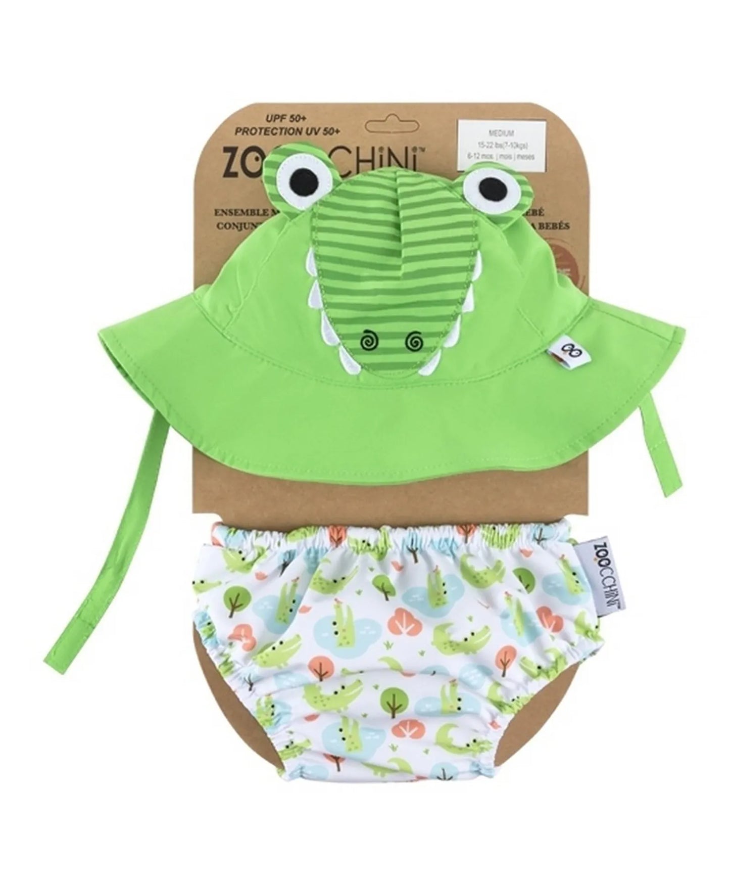 Zoocchini Reusable Baby Swim Diaper & Sun Hat Set - Alligator - Laadlee