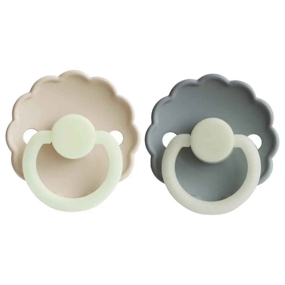 Frigg Daisy Silicone Baby Pacifier 0-6M, 2Pack, Cream Night/French Gray Night - Size 1 - Laadlee