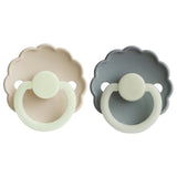 Frigg Daisy Silicone Baby Pacifier 0-6M, 2Pack, Cream Night/French Gray Night - Size 1 - Laadlee