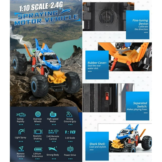 Crazon 2.4G 1:10 Rc Shark With Smoking Function - Blue - Laadlee