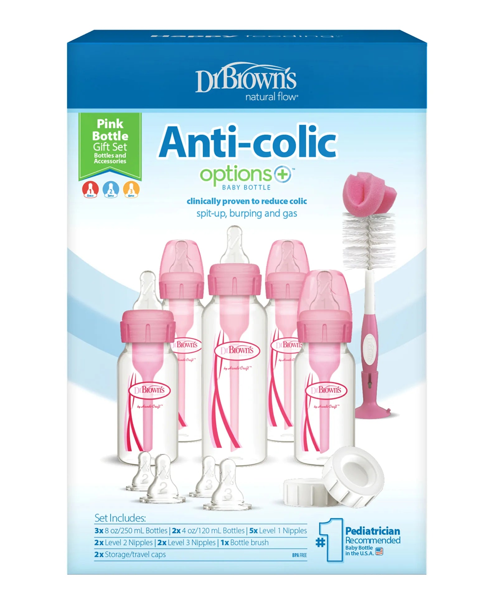 Dr. Brown's PP Narrow Anti-Colic Options+ Baby Bottle - Pink Set - Laadlee