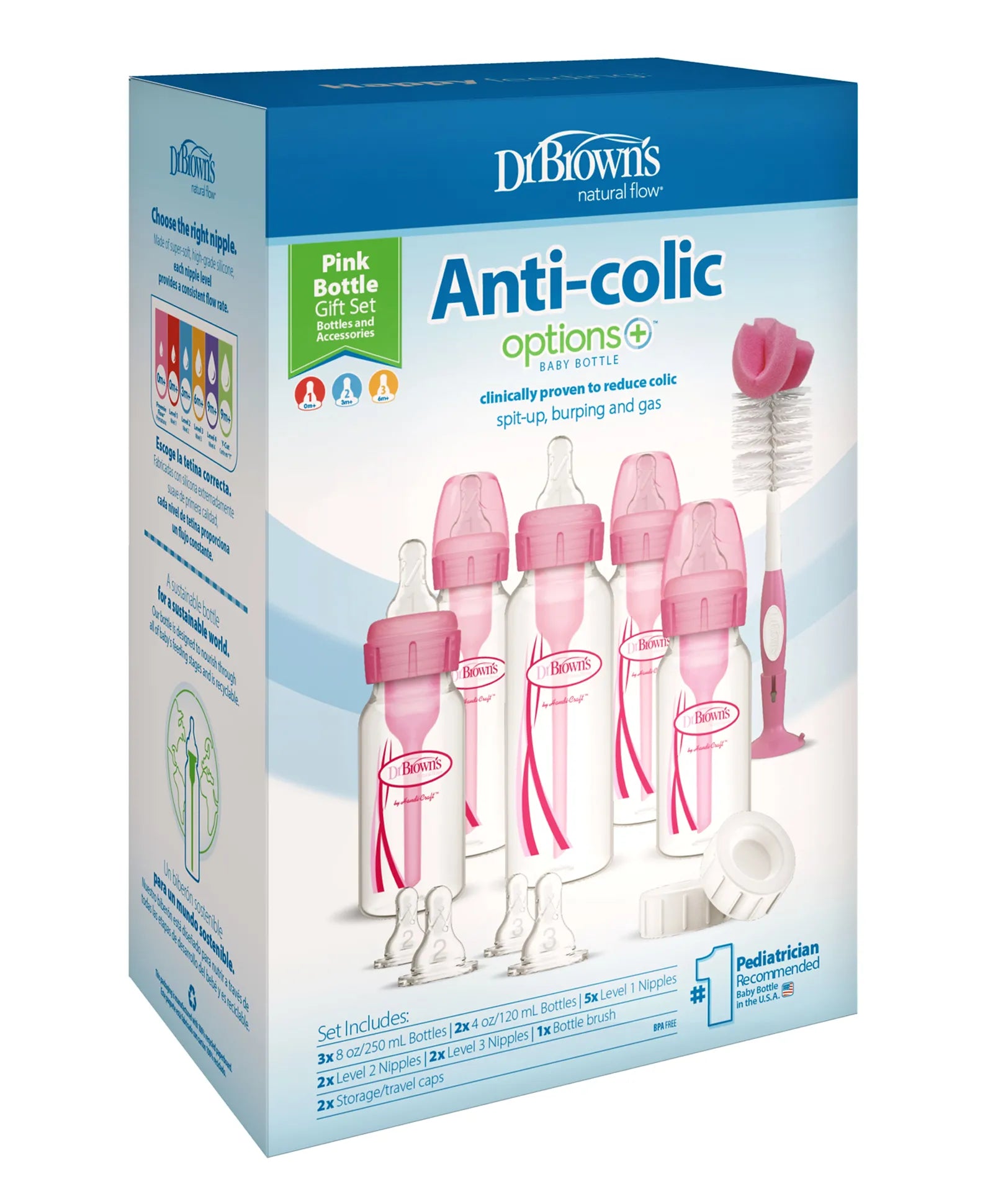 Dr. Brown's PP Narrow Anti-Colic Options+ Baby Bottle - Pink Set - Laadlee
