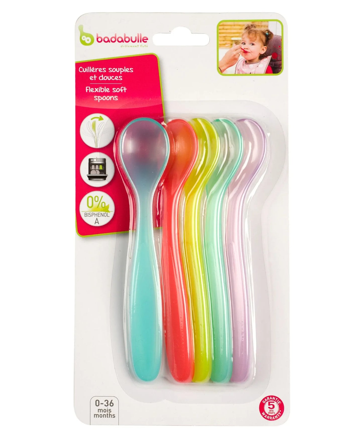 Badabulle Soft Baby Spoons Pastel - Set of 5 - Laadlee